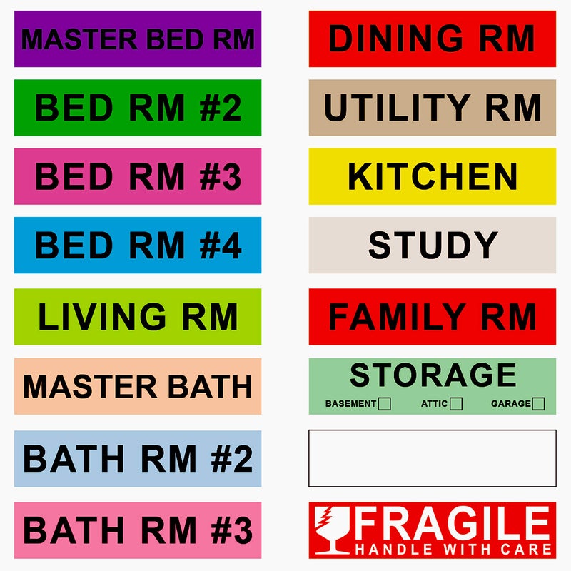 Printholic 960 Count Home Moving Labels,16 Rolls Different Color Coding Moving Labels for Boxes Stickers + Fragile Moving Stickers + 1 Blank Label Roll for Customized Use - Image 1
